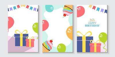 set of colorfull birthday card poster or banners with balloons and gifts box with copy space for text vector