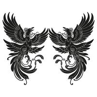 Coloring book artistic image of tribal, crows, mysterious, real, unfolded wings, fluttering, beautiful figure, attack, monochrome, tattoo design vector