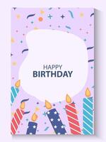 birthday card template with colorful candles and confetti vector