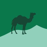 A camel is standing in the desert on a green background vector