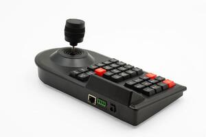 Control panel designed for CCTV systems featuring joystick and keypad integration for surveillance management photo