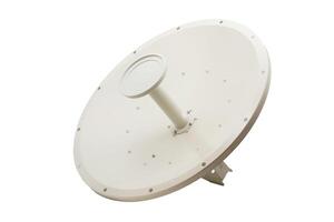 Front view of parabolic dish antenna showcasing functionality in telecommunication systems photo