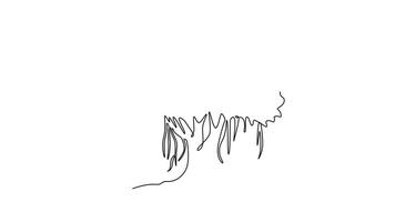 Self drawing animation single line draw shady and leafy banyan tree logo. Decorative ficus benghalensis plant concept for wall decor home art poster print. Continuous line draw. Full length animated video