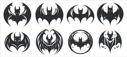 Group Of Bats Silhouettes Illustration Icon Set vector