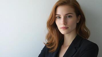 Young Businesswoman Posing Professionally in Modern Office Setting photo