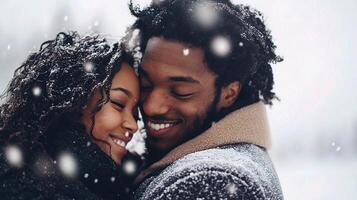 Young Loving Couple Enjoying Quality Time Together in Winter Snow photo