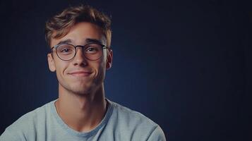 A young man with glasses on a dark background photo