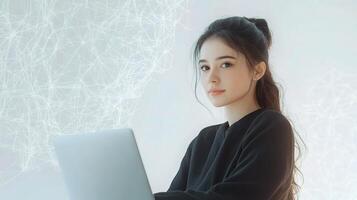 Female Professional Working with Laptop in Modern Studio Environment photo