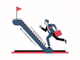 Employee walking on escalator, flat cartoon. Suitable for career and business vector