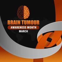Brain Tumour Awareness Month Campaign. Observed in March. with illustrations of brain shapes and ribbons vector