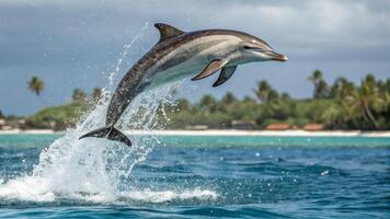 A breathtaking hyper realistic photograph of a Spinner Dolphin executing a perfect aerial spin photo