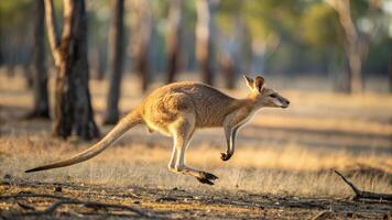 An extraordinary hyper realistic photograph of an Agile Wallaby bounding gracefully photo