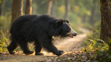 A stunning hyper realistic photograph of a Sloth Bear in the jungles of India, captured photo