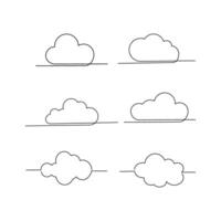 Continuous line drawing of clouds set on white background. vector