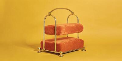 A teeter-totter with silver-plated handles and plush, velvet seats. The frame has a sleek, photo