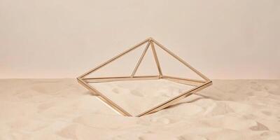 A sandbox with a diamond shaped structure, framed with polished gold and filled with fine sparkling photo