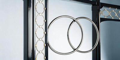 Monkey bars made of sleek titanium, with smooth, polished rings that catch the light. photo