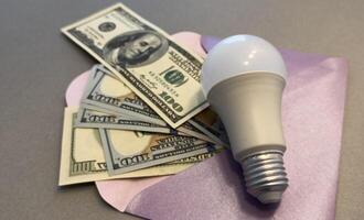 CFL Fluorescent Light Bulb with money dollar cash isolated on white background photo