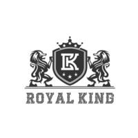 Lion with shield and crown, illustrations logo design template vector