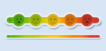 Feedback scale, satisfaction rating and emotion concept in the form of emotional colored round buttons in 3D style. vector