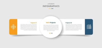 2 points template comparison concept for infographic with big circle center and round rectangle side by side with drop shadow style with two point list information vector