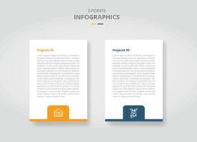 2 points template comparison concept for infographic with vertical box with badge on bottom and drop shadow style with two point list information vector