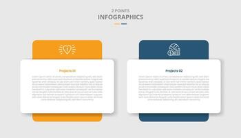 2 points template comparison concept for infographic with round box with big block at behind drop shadow style with two point list information vector