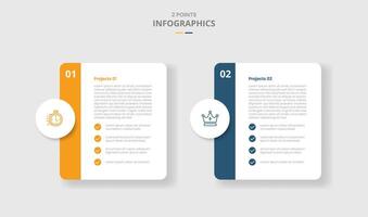 2 points template comparison concept for infographic with round box container with circle badge and list side badge with drop shadow style with two point list information vector