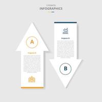2 points template comparison concept for infographic with big arrow top and bottom direction opposite with drop shadow style with two point list information vector