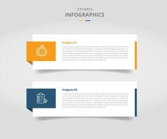 2 points template comparison concept for infographic with big rectangle box container with badge on side and drop shadow style with two point list information vector