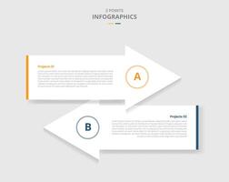 2 points template comparison concept for infographic with big arrow container opposite direction with drop shadow style with two point list information vector