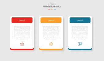 3 points template comparison concept for infographic with simple round box table with round rectangle header with drop shadow style with two point list information vector
