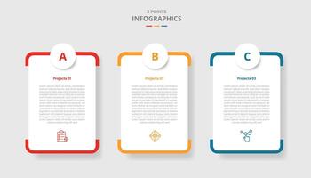 3 points template comparison concept for infographic with round vertical box with circle badge top with drop shadow style with two point list information vector