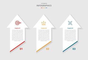 3 points template comparison concept for infographic with vertical arrow top direction with slice bottom with drop shadow style with two point list information vector