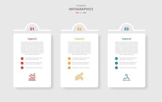 3 points template comparison concept for infographic with vertical box with half circle top badge with drop shadow style with two point list information vector