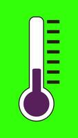 Animation of a thermometer going from a cold Temperature to a hot Temperature on a Green Background. Vertical video