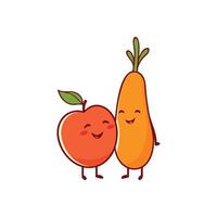 Smiling Peach and Carrot Friendship Concept Adorable Art vector