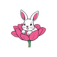 Smiling Rabbit Snuggling in Flower Illustration for Children vector