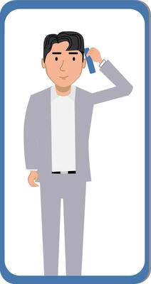 a man in a suit is holding a phone to his ear
