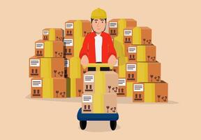 Workers handling packages in a warehouse flat design vector