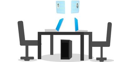 a table with two chairs and a laptop vector