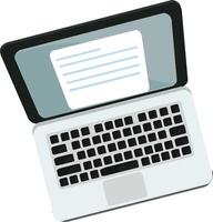 an open laptop with a paper document on it vector