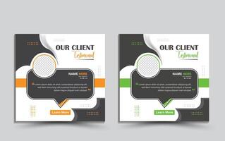 Client feedback review or client testimonial design for social media post. customer service feedback template. client testimonial comment or quote square design vector