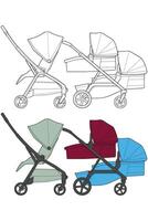 a drawing of a stroller with two different colors vector
