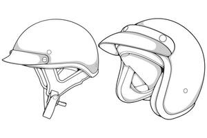 set template helmet half face line art. helmet illustration line art. vector