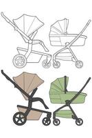 a drawing of a stroller and a baby carriage vector