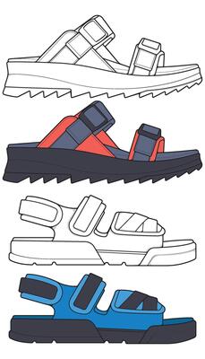Bundling set of Sandal illustration on white background . Summer shoe of sandal cartoon. Isolated cartoon summer footwear.