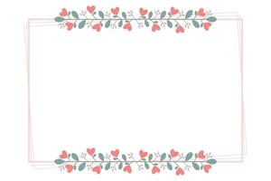 Peach Rectangular Borders Frame Or Wreath With Love Peach Flowers And Green Leaves vector
