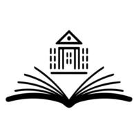 Open Book with Library Building Icon vector
