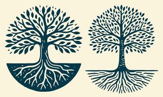 Illustrative Tree with Roots Hand-Sketched Nature Icon vector
